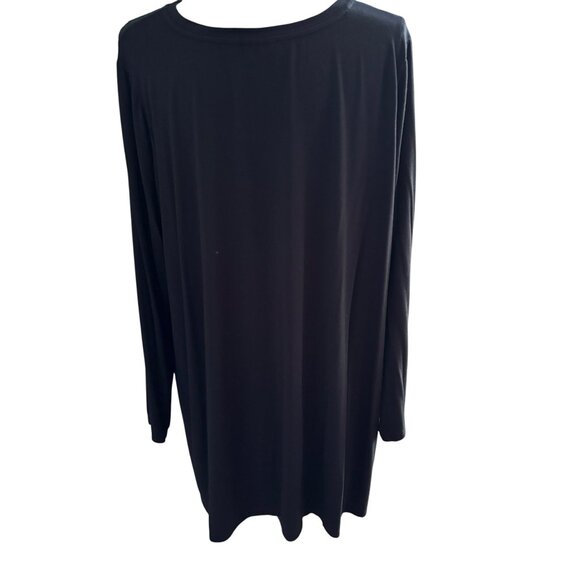 Logo Lori Goldstein Black Pleated Front Tunic Top Sz 1X Crew Neck Long Sleeve - Picture 2 of 8
